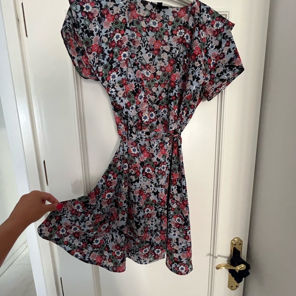 Topshop Floral Mini Wrap Dress - Black, Red, and White